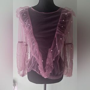 Elegant Pink Sheer Ruffle Top